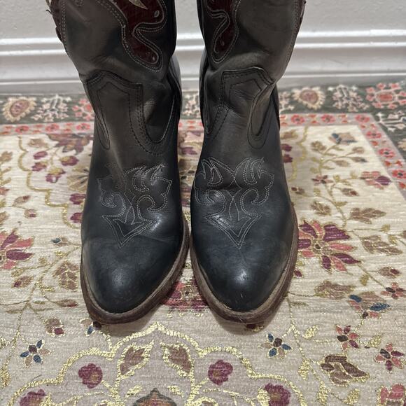 Vintage Miss Capezio 14" Tall Blue Leather Cowboy Boots Butterfly Size 8 M - Picture 2 of 12